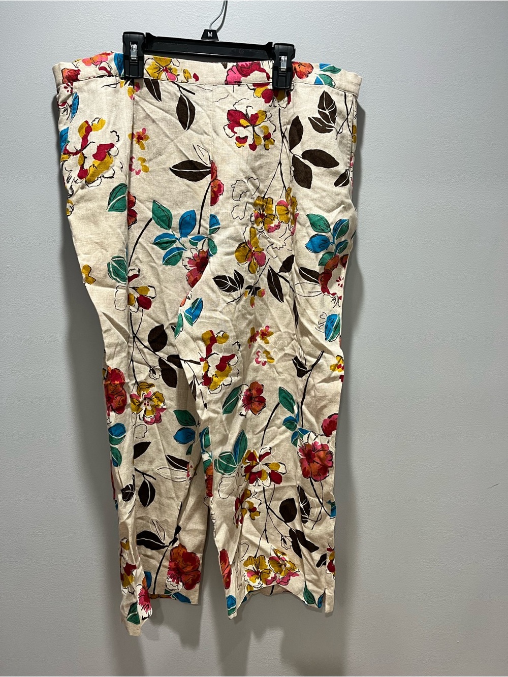 August Max Floral 100% Linen Cropped Pants Size 4 Plus NWT Multi Color Boho